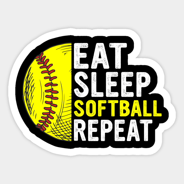 Eat Sleep Softball Repeat Funny Softball Players Kids Boys Sticker by MetalHoneyDesigns